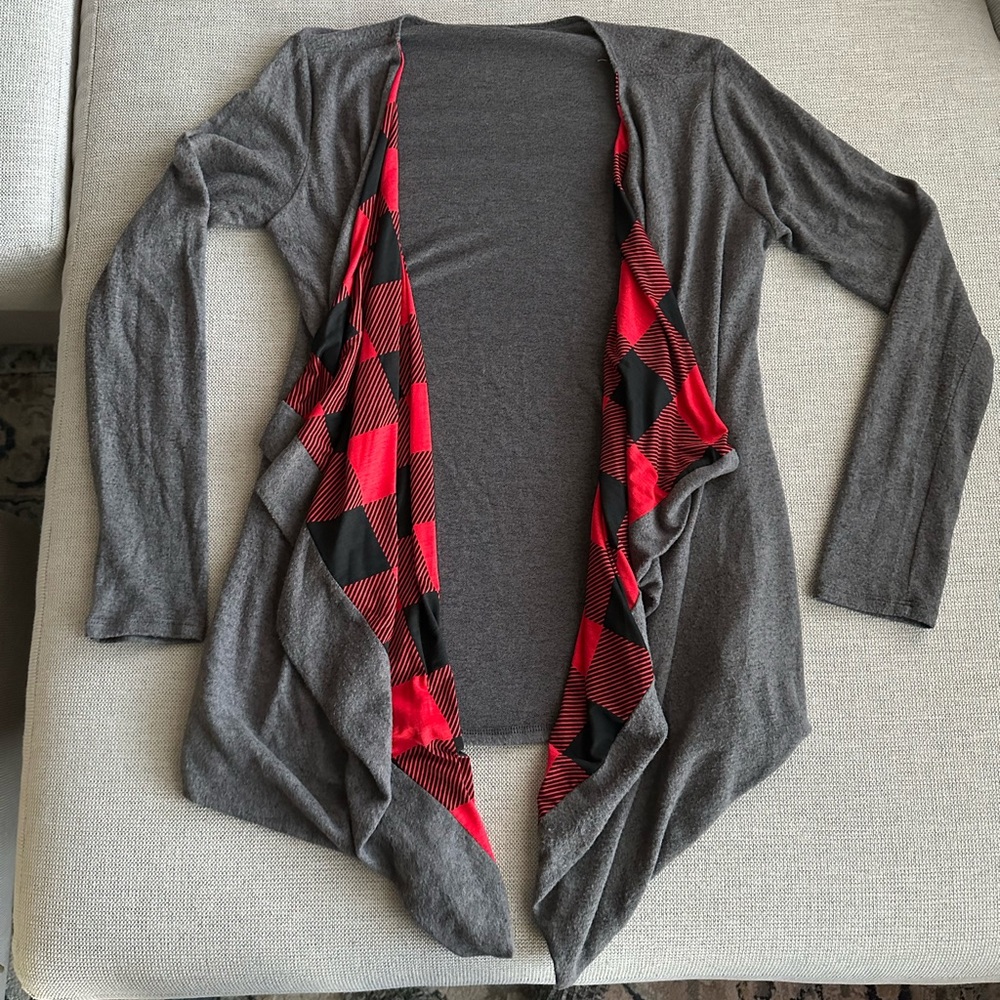 Boutique Red and Black Checkered, Gray Sweater